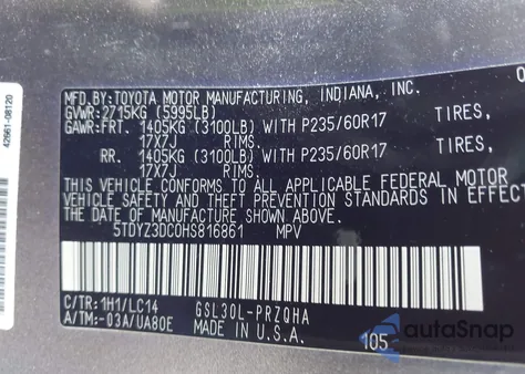 2017 Toyota Sienna Xle 8 Passenger z USA, uszkodzony, nr VIN 5TDYZ3DC0HS816861